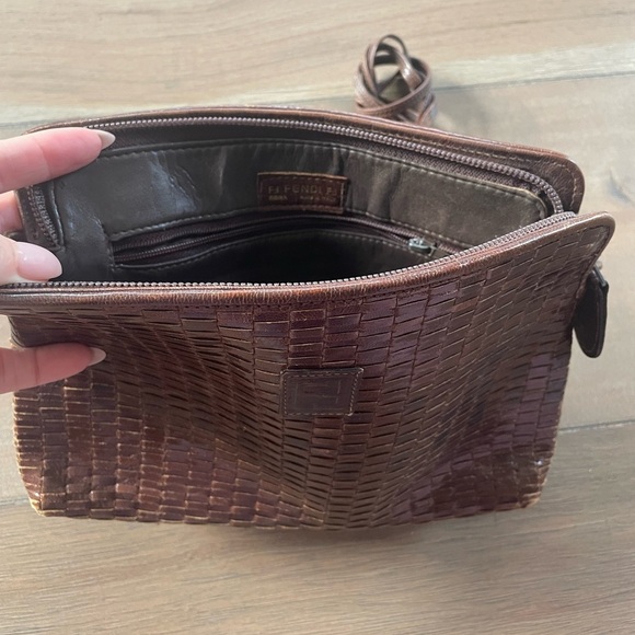 Vintage Fendi Brown Leather Woven Crossbody Bag - Picture 9 of 9